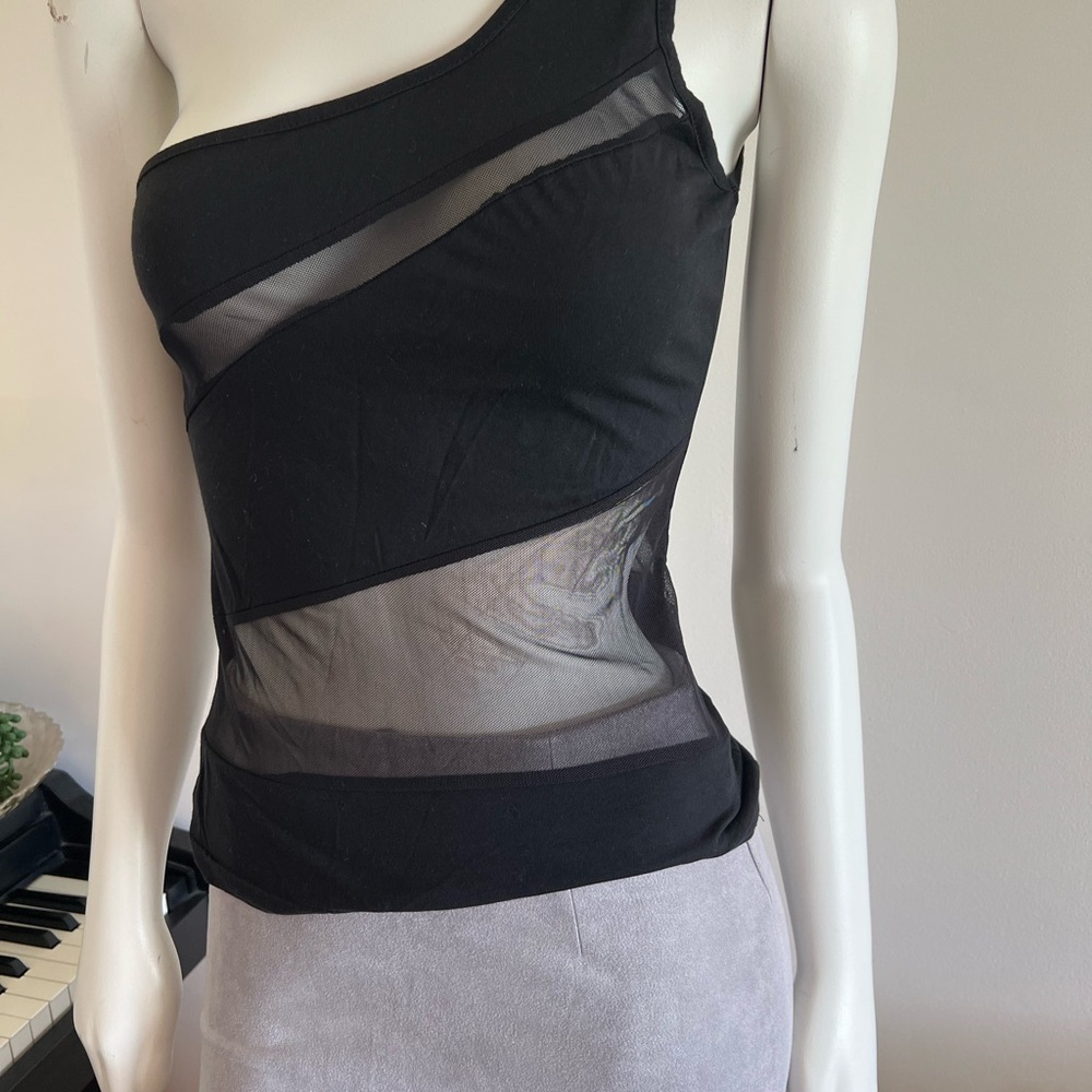 Black One-Shoulder Mesh Top